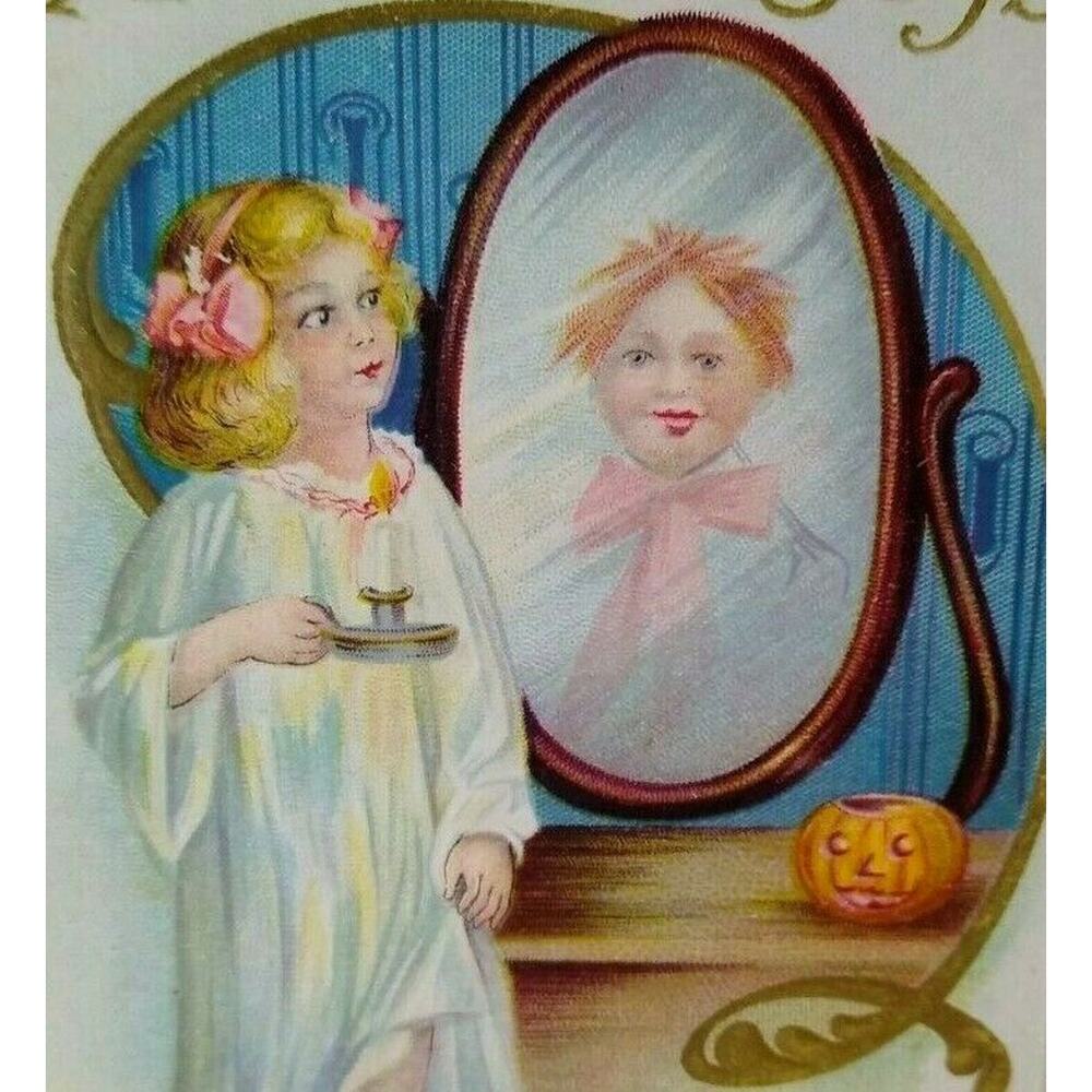 Halloween Postcard Fantasy Child With Candle Ghost In Mirror 226 A Stecher